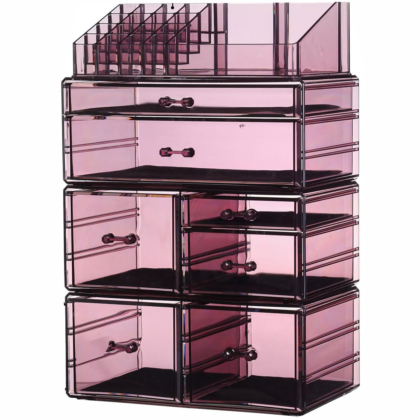 Cq acrylic 4 Pack Purple Large Makeup Organizer Dorm for Vanity Organize Your Beauty Essentials With 7 Drawers Organizers and Storage, Multi-purpose Pen Storage Desktop Drawer Organizer