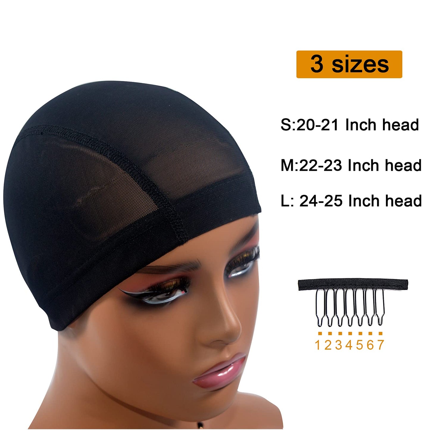 HIGHSHION 5pcs Spandex Mesh Dome Wig Cap for Making Wig, Stretchable Hair net and Elastic Dome Mesh Cap，Dome caps for Men Women Black(5pcs L)