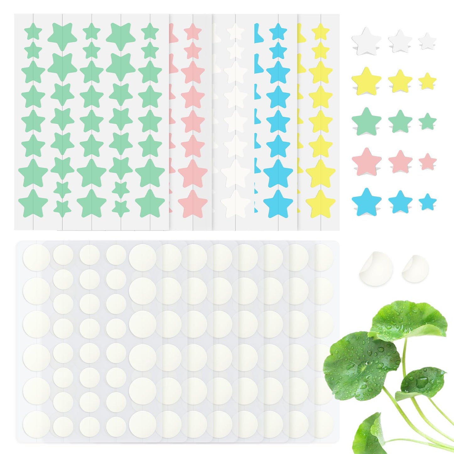 PITHER Pimple Patches for Face, Hydrocolloid Invisible Absorbing Acne Patches Cystic Zit Stickers Cute Star and Round Acne Spot Dots Patch Combination 488 Count, Blemish Cover for Skin Care