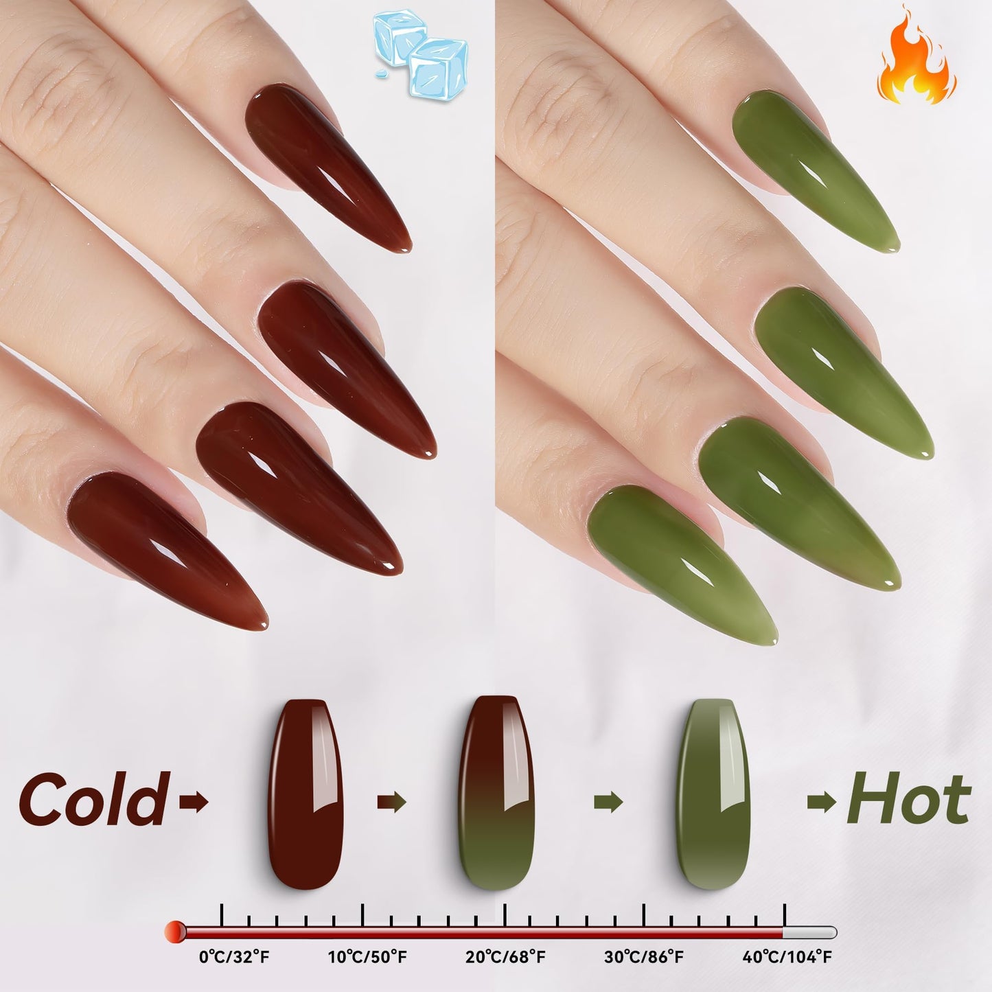 YTD Likomey Color Changing Gel Nail Polish,15ml Translucent Green To Brown Mood Temperature Change Colors Ombre Thermal Salon Home Nail Art Manicure UV Nails Gel Varnish,WB07