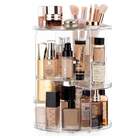 Vorey 360 Rotating Makeup Organizer, Large Capacity DIY Adjustable Cosmetic Display Organizer, Spinning Perfume Skin Care Organizer for Vanity Countertop, Clear