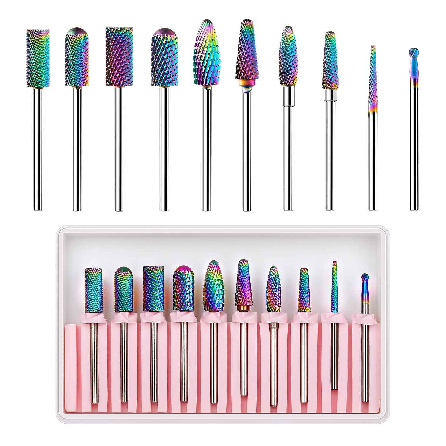 Makartt Nail Drill Bits Set:10Pcs Dimond Tungsten Carbide Nails Bits,3/32 Inch for Acrylic Gel Nails Cuticle Tools,Remove Acrylic Poly Nail Gel Nail Polish B-36,Bit Kit Manicure Pedicure Home Salon