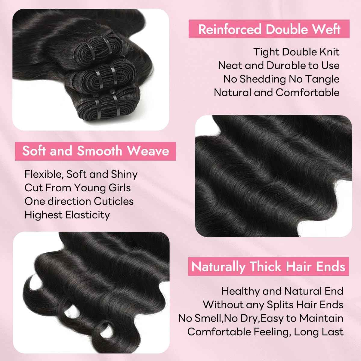 Tandulo Clip in Hair Extensions Real Human Hair Body Wave 1 Jet Black Clip in 100% Brazilian Remy Human Hair Extensions 8pcs Per Set with 18 Clips Double Weft 16 Inch 90g/3.6oz