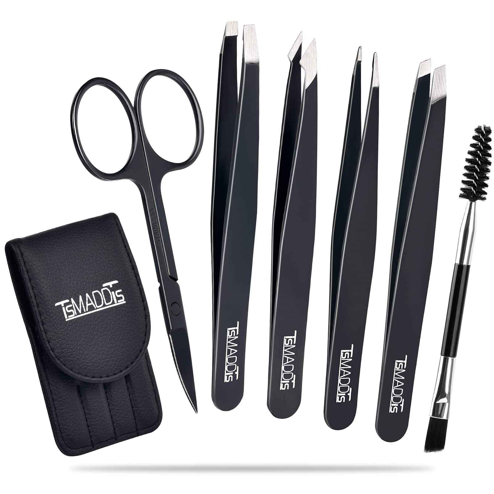TsMADDTs Eyebrow Tweezer Set, 13 Pcs Tweezers Set for Women, Precision Tweezer for Eyebrows with Curved Scissors for Ingrown Hair, Hair Plucking Daily Beauty Tools with Leather Travel Case