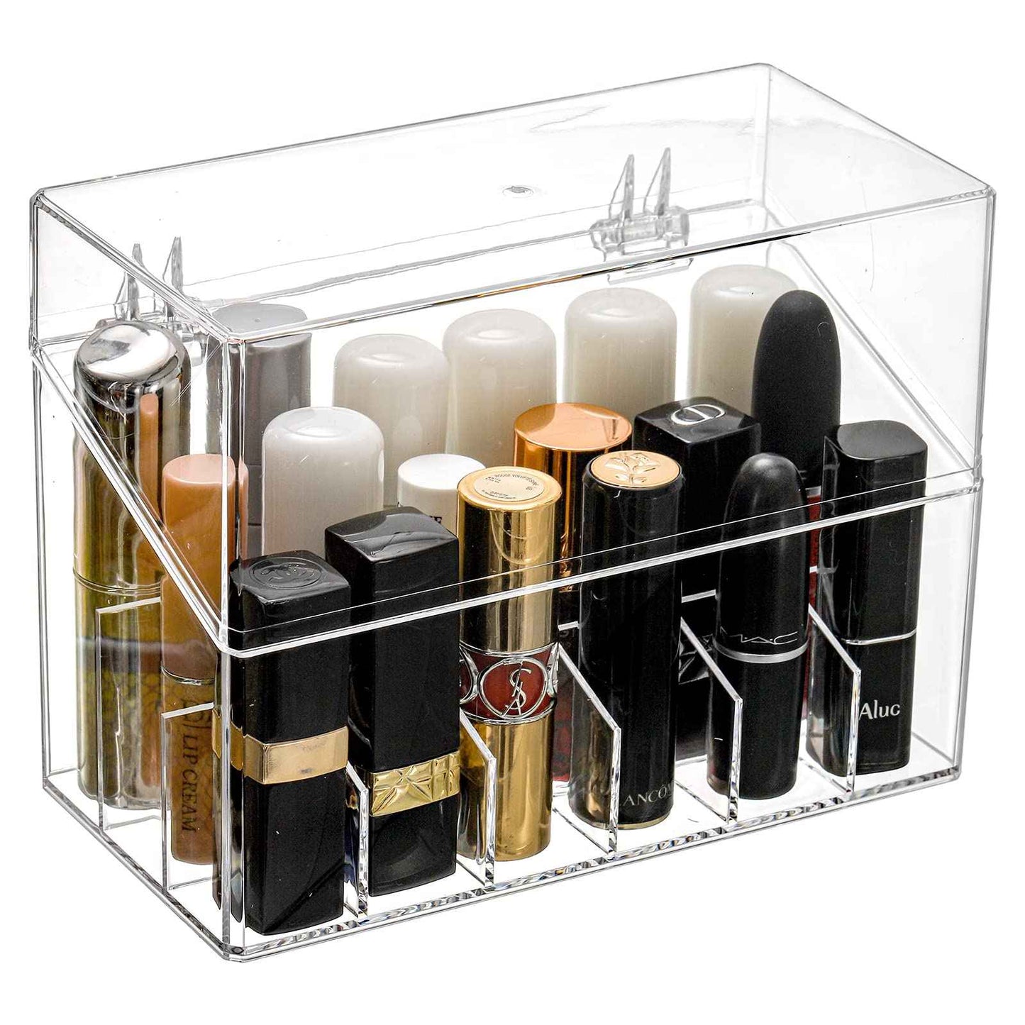 Foraineam 3 Pack Lipstick Holder Organizer with Lid, 18 Spaces Clear Acrylic Lipstick Display Stand Container, Dust-proof Beauty Makeup Storage Case for Cosmetic Dresser Vanity Cabinet Display
