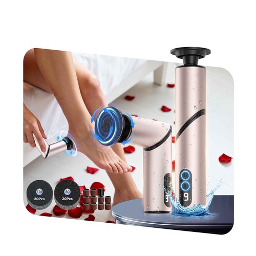 5-in-1 Professional Electric Callus Remover for Feet(Portable & Foldable), Removes 99.92% of Calluses in 3 Mins, Eectric Foot Callus Remover Pedicure Kits with 10 & 40 Grit Pads for Smooth Feet, Pink