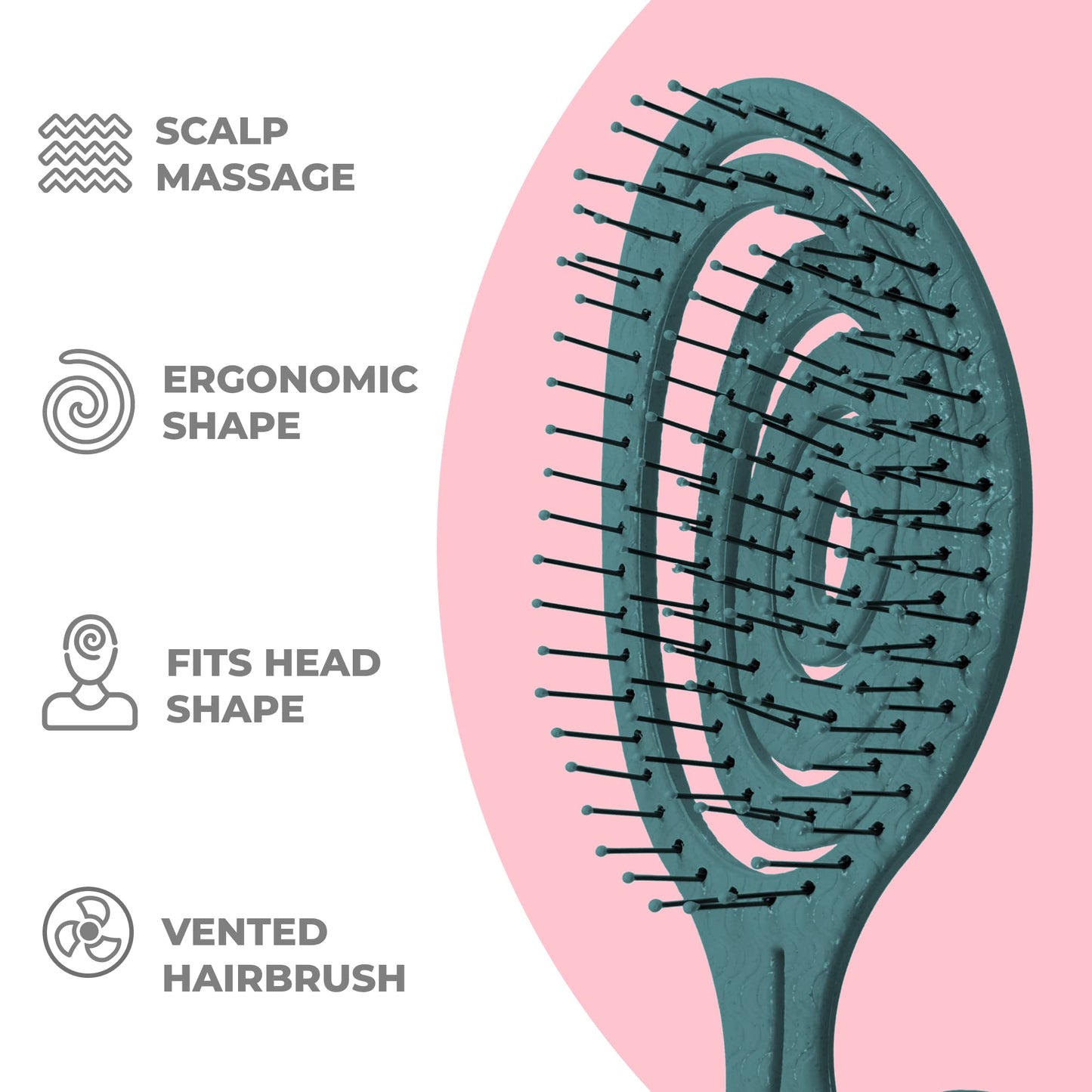 Ninabella Organic Detangling Hair Brush for Women, Men & Children - Does not Pull on Hair - Hair Straightening Brushes for Straight, Curly & Wet Hair - Unique Spiral Hairbrush