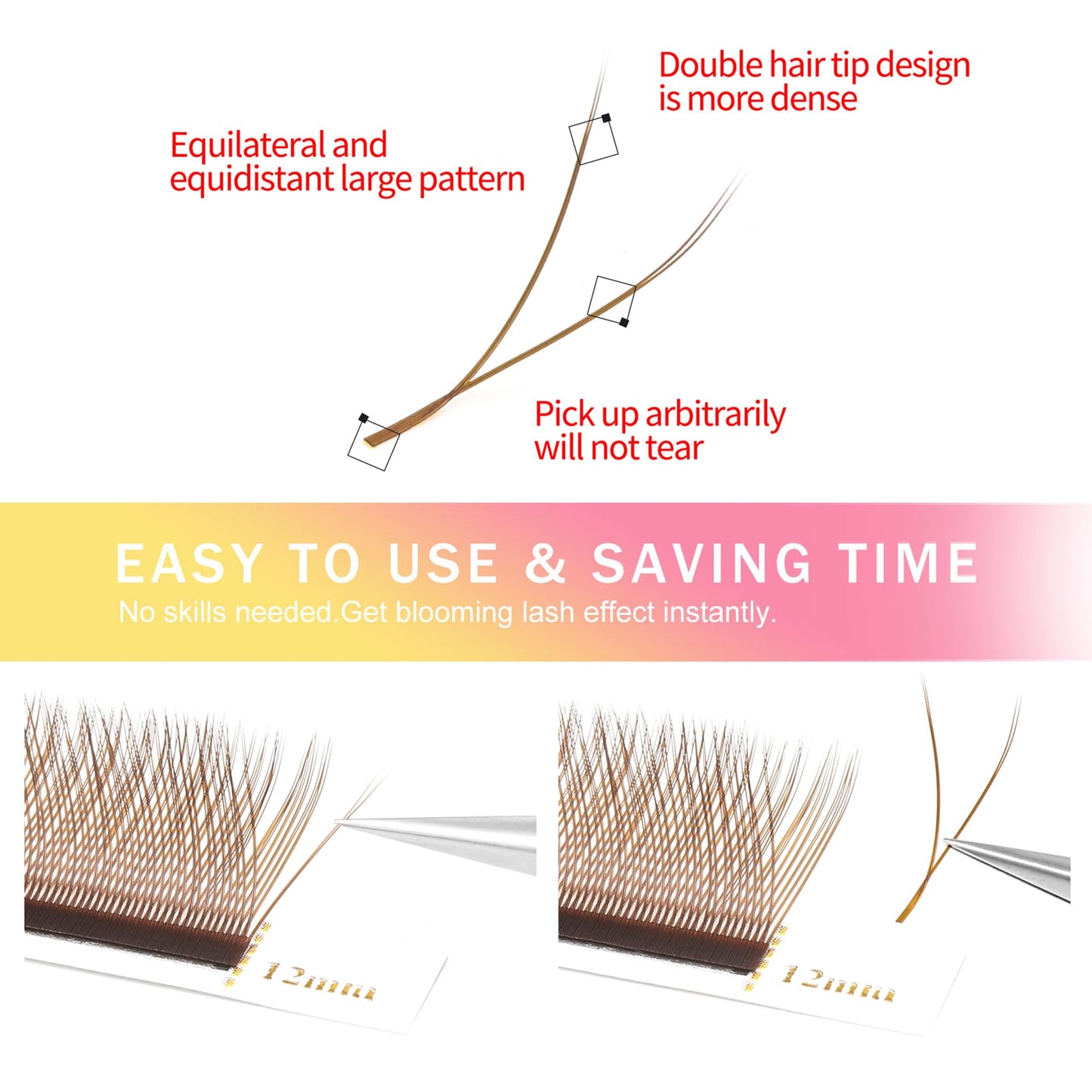 XIUSUZAKI YY Lash Extensions Brown Eyelash Extensions Y Shape 0.07mm Thickness D Curl Mix 8-15mm Premade Fans Lashes Easy Fan Volume Lashes Individual Lashes(Brown-YY-0.07-D,8-15mm)