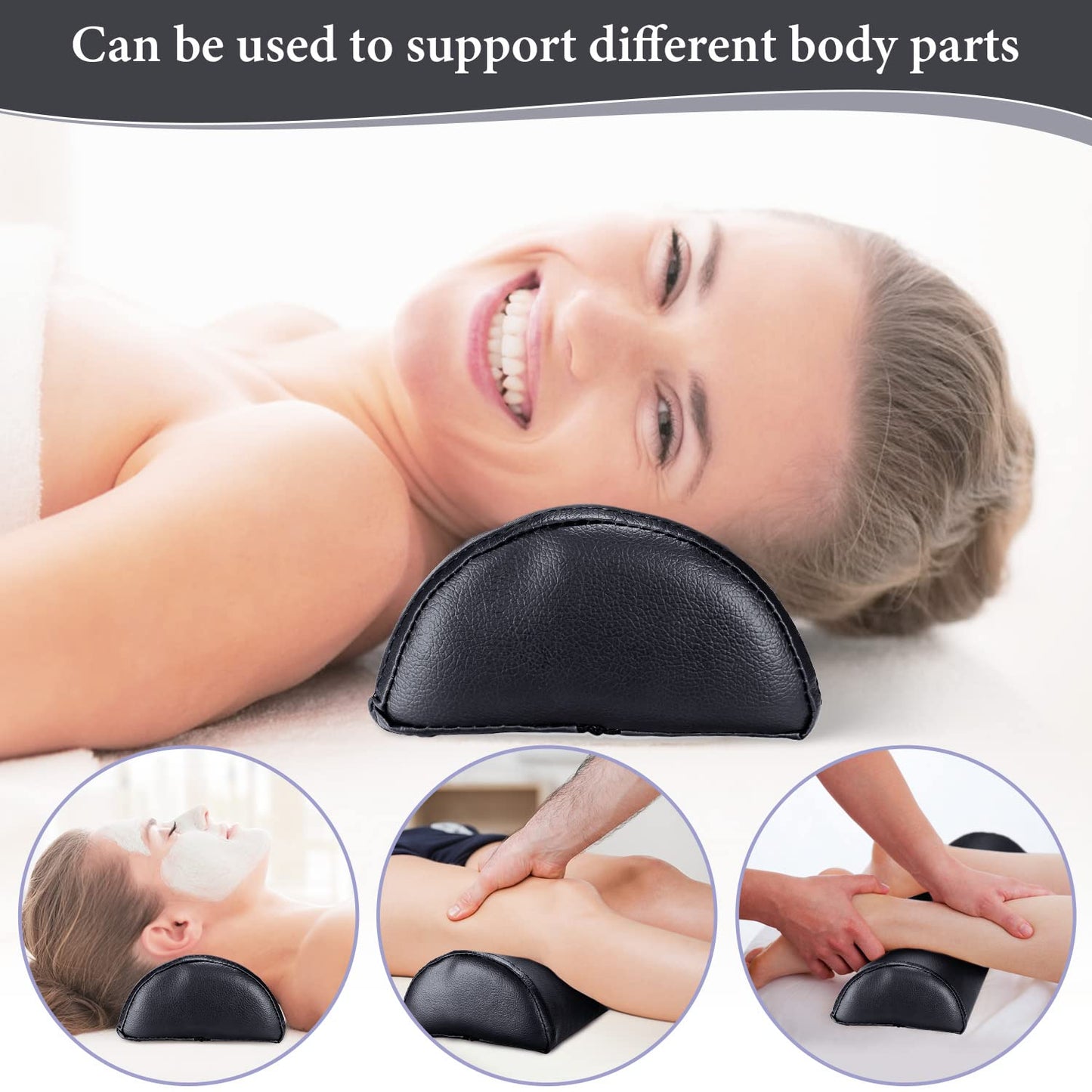 Noverlife Half Round Massage Bolster, Professional PU Semi-Round Massage Bolster Pillow Cushion with Strap Handle, Cozy Positioning Bolster Support Pad for Leg Knee Neck Back Pain Relief - Black