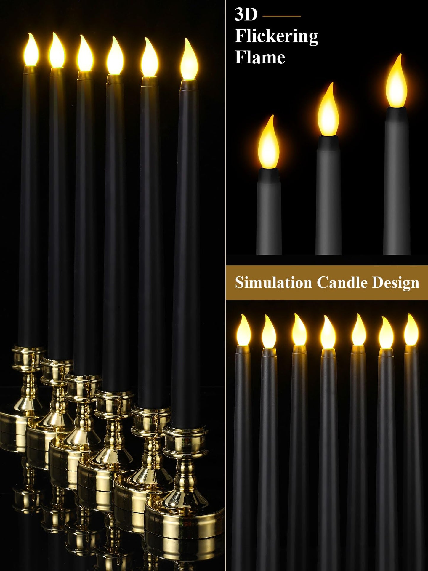 36 Pieces Flameless Taper Candles 11 Inch Flickering Candle Lights Faux LED Candles Battery Operated Candles Electric Fake Candles for Christmas Halloween Birthday Wedding Party Supplies (Black)