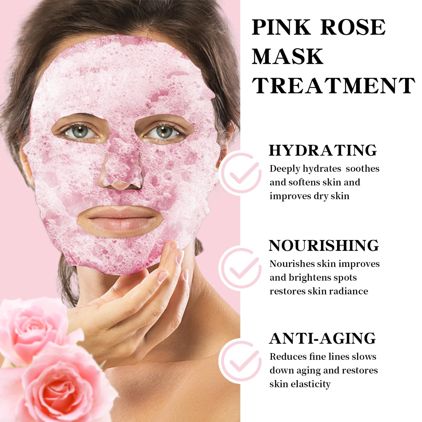 IREV 10 Pack Pink Rose O2 Bubble Face Masks Sheet, Bubble Facial Mask, Foaming Face Mask, Purifying Facial Mask for Acne and Pores, Moisturizing Spa Face Masks Skincare Gifts