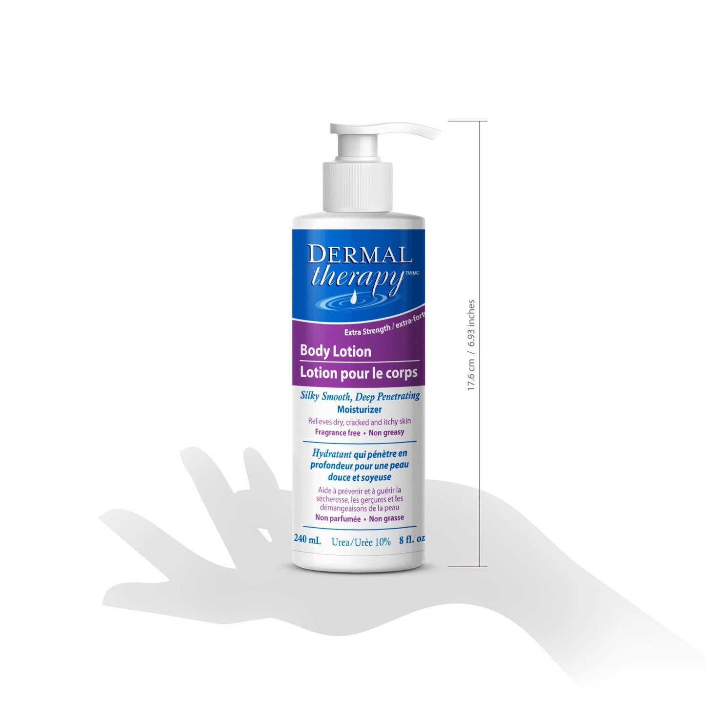 Dermal Therapy Extra Strength 5% AHA 10% Urea Body Lotion - Healing for Extremely Dry, Cracked Skin - Fragrance-Free - Sensitive Skin, Diabetes & Medication-Induced Dryness - 8 fl oz / 240 ml