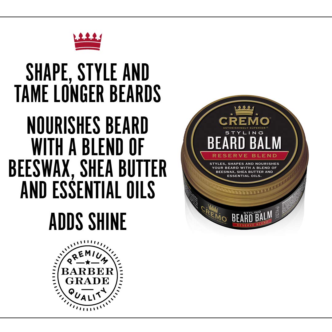 Cremo Styling Beard Balm, Distiller's Blend (Reserve Collection), Nourishes, Shapes And Moisturizes All Lengths Of Facial Hair, 2 Ounce