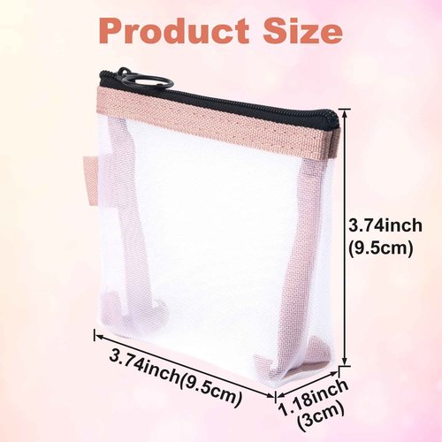 BEIQIYA 3pcs Mini Mesh Bag with Zipper, Small Clear Nylon Makeup Bags, Portable Travel Cosmetic Pouch Purse for Lipstick Coin Keys Cards- Blue & Pink & Green