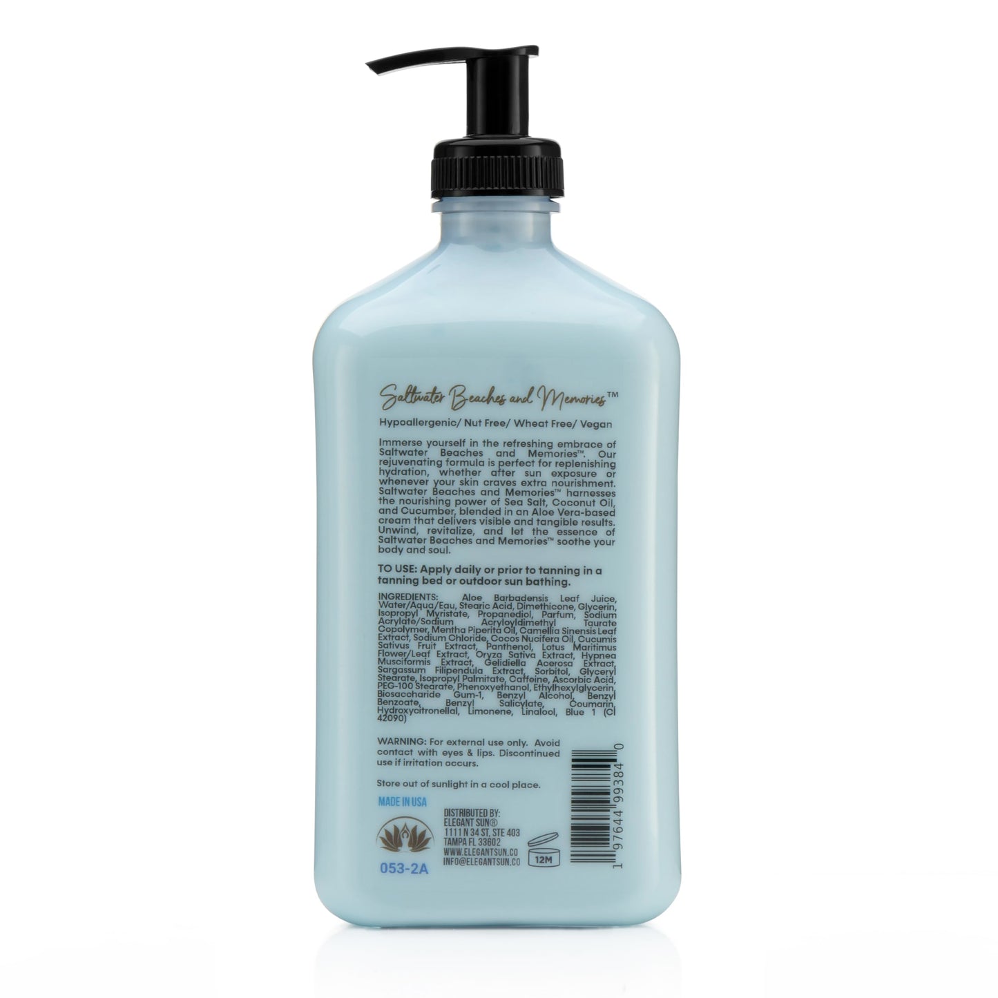 Saltwater Beaches Tan Extender, After Sun Lotion or Tanning Bed Moisturizer, Aloe Vera Base, Hypoallergenic, Sensitive Skin Care Lotion for Men or Women, Unisex Fresh Scent, Elegant Sun