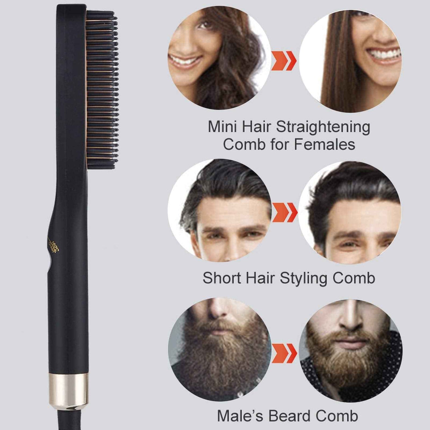 Beard Straightener for Men - Heated Beard Brush Comb for Short to Medium Beards - Costume Accessories and Grooming Gifts for Men (US Plug)