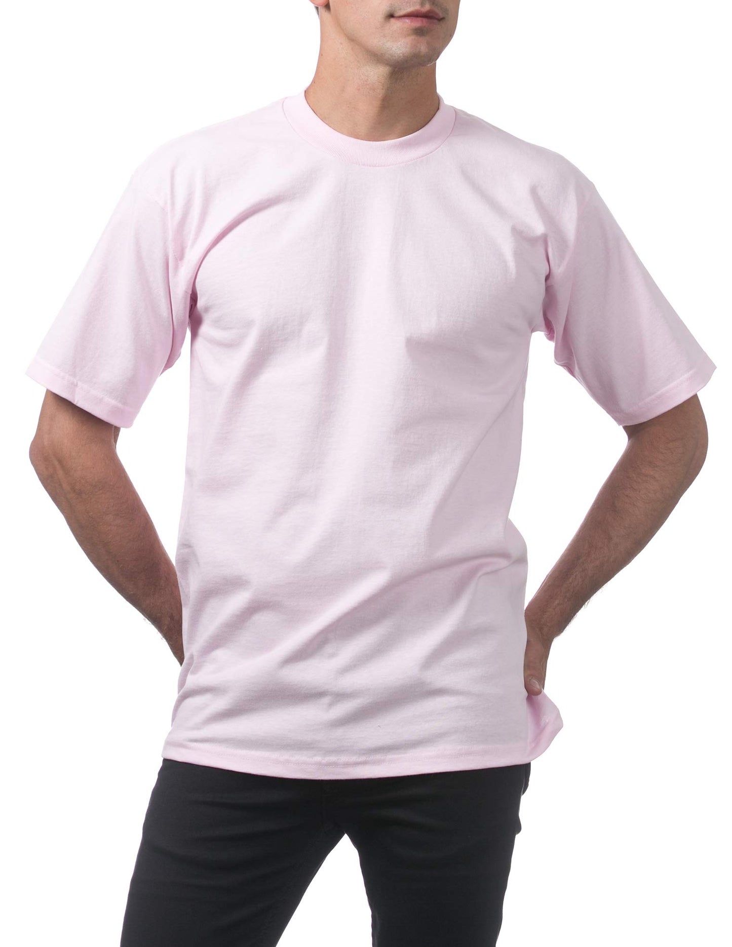 Pro Club Men's Heavyweight Cotton Short Sleeve Crew Neck T-Shirt, Pink, Small