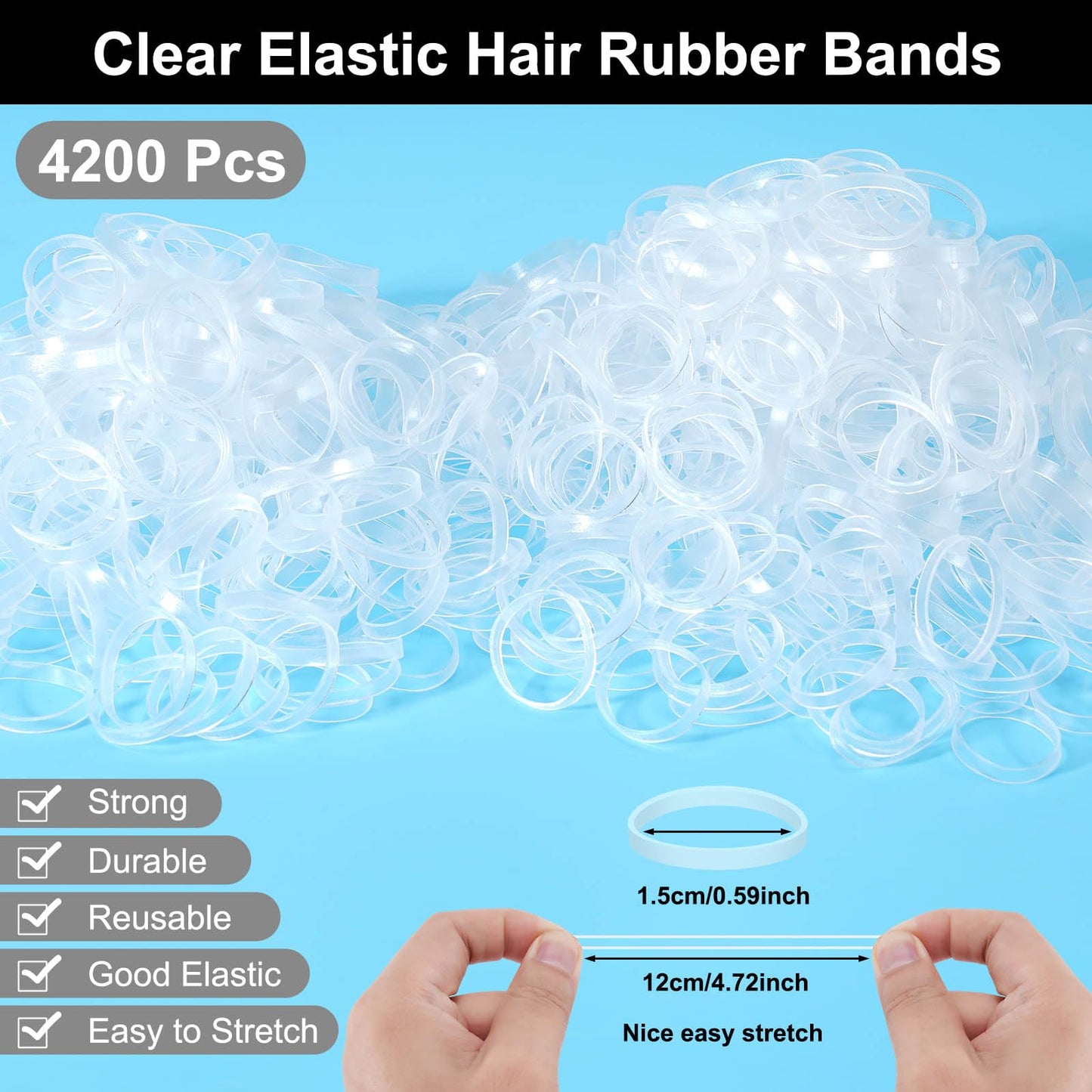 4200 PCS Clear Elastic Hair Rubber Bands, NYEBS Clear Hair Ties Non-slip, Colorful Hair Accessories for Girls Kid Baby Toddlers Hair Bows No Crease Damage No Hurt