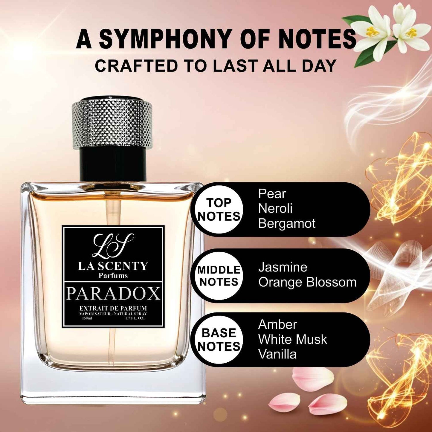 LaScenty Paradox | Comparable to PARADOXE for Women (1.7oz / 50ml) | Extrait de Parfum | Long-Lasting Soft Floral Amber Scent | Signature Feminine Luxury Fragrance