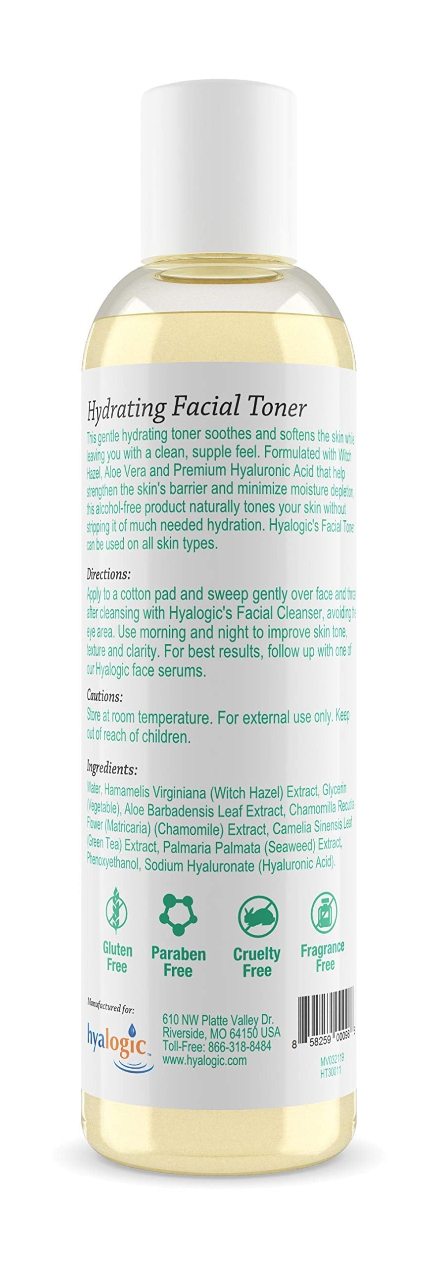 Hyalogic Witch Hazel Toner - Alcohol-Free Facial Toner with Hyaluronic Acid & Aloe Vera - Amazing Face Astringent for All Skin Types - Facial Toner to Boost Brightness & Softness (8 fl oz)