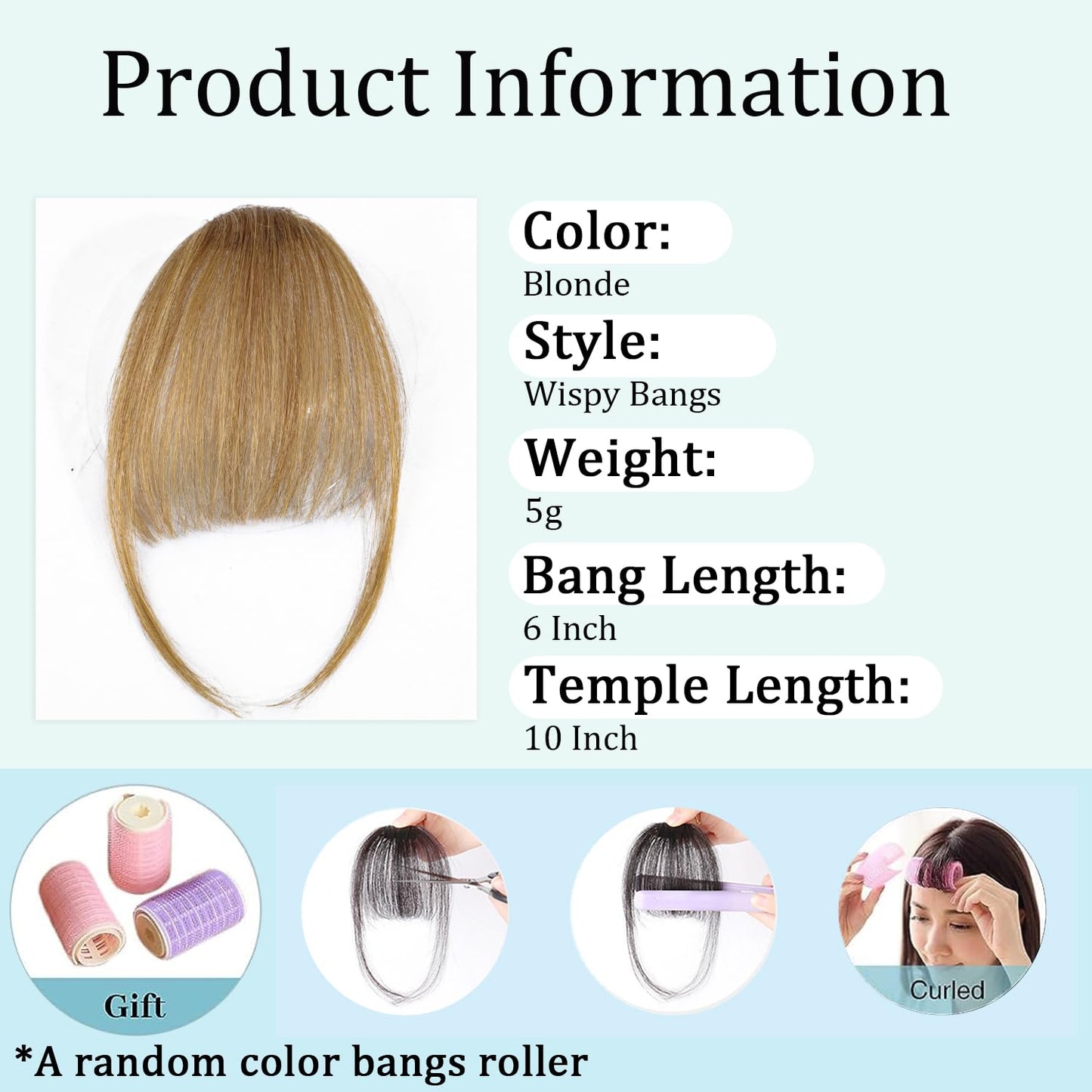 Rosooi Clip in Bangs 100% Human Hair Extensions Ash Blonde Air bangs hair clip Fringe with Temples for Women