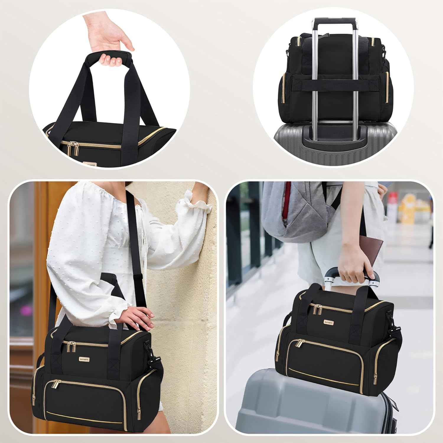 BAFAMYE Large Makeup Travel Cosmetic Bag with 2 Removable Case, Double Layer Big Travel Make Up Organizer Case, Toiletry Bag for Women, Train Cases Bags