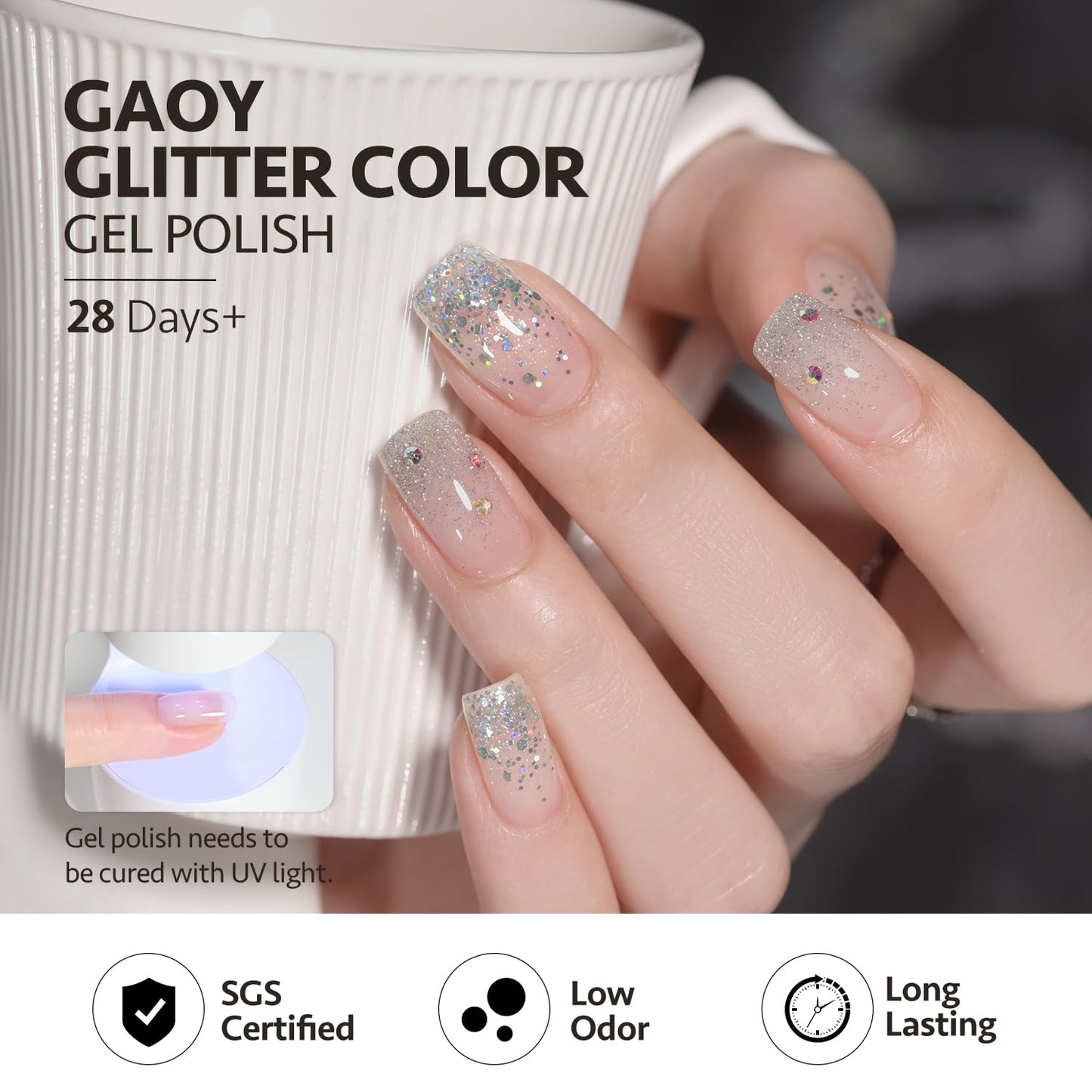 GAOY Glitter Gel Nail Polish Set of 6 Colors Including Sparkly Pink Gold Silver Gel Nail Kit for Nail Art DIY Manicure and Pedicure at Home