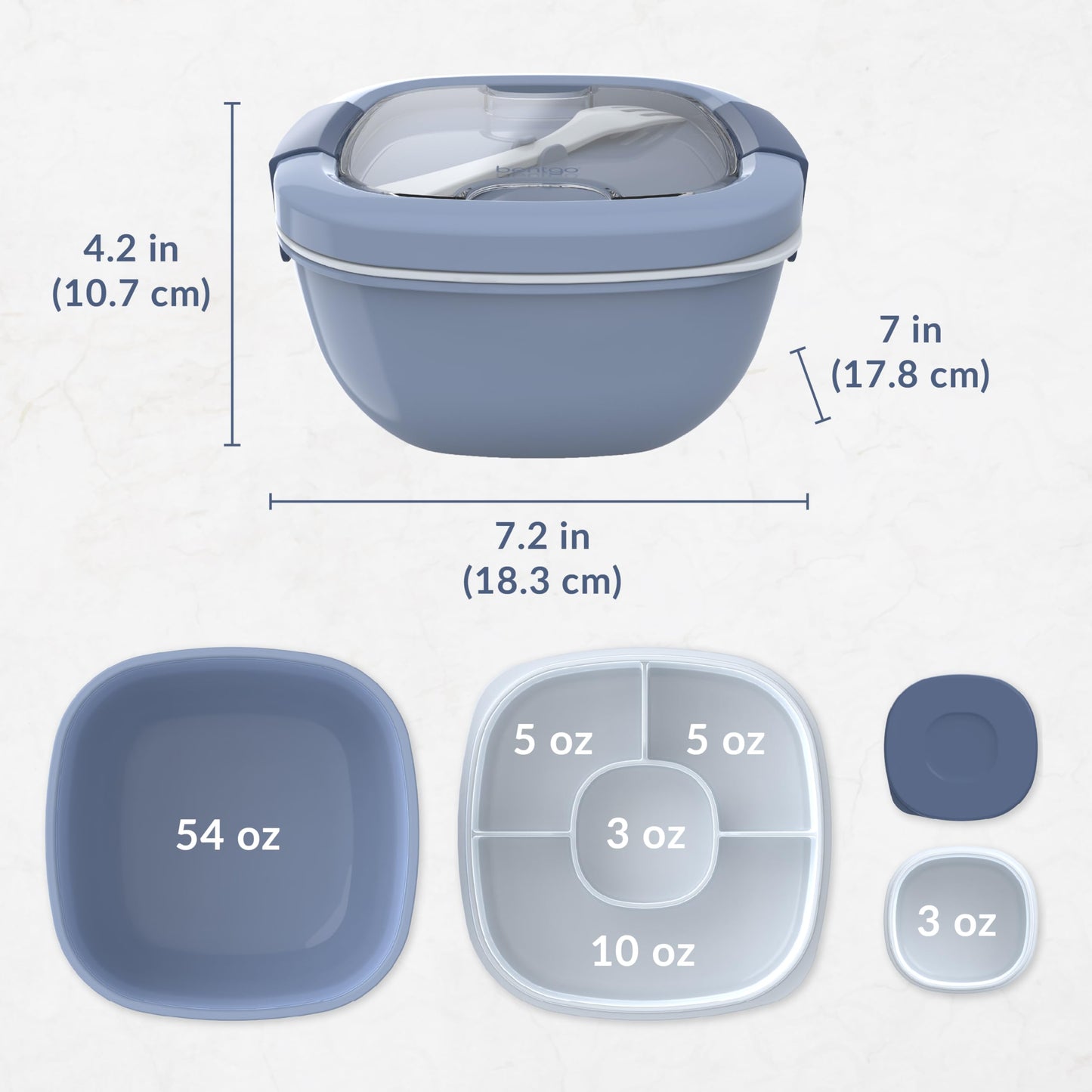 Bentgo All-in-One Salad Container - Large Salad Bowl, Bento Box Tray, Leak-Proof Sauce Container, Airtight Lid, & Fork for Healthy Adult Lunches; BPA-Free & Dishwasher/Microwave Safe (Slate)