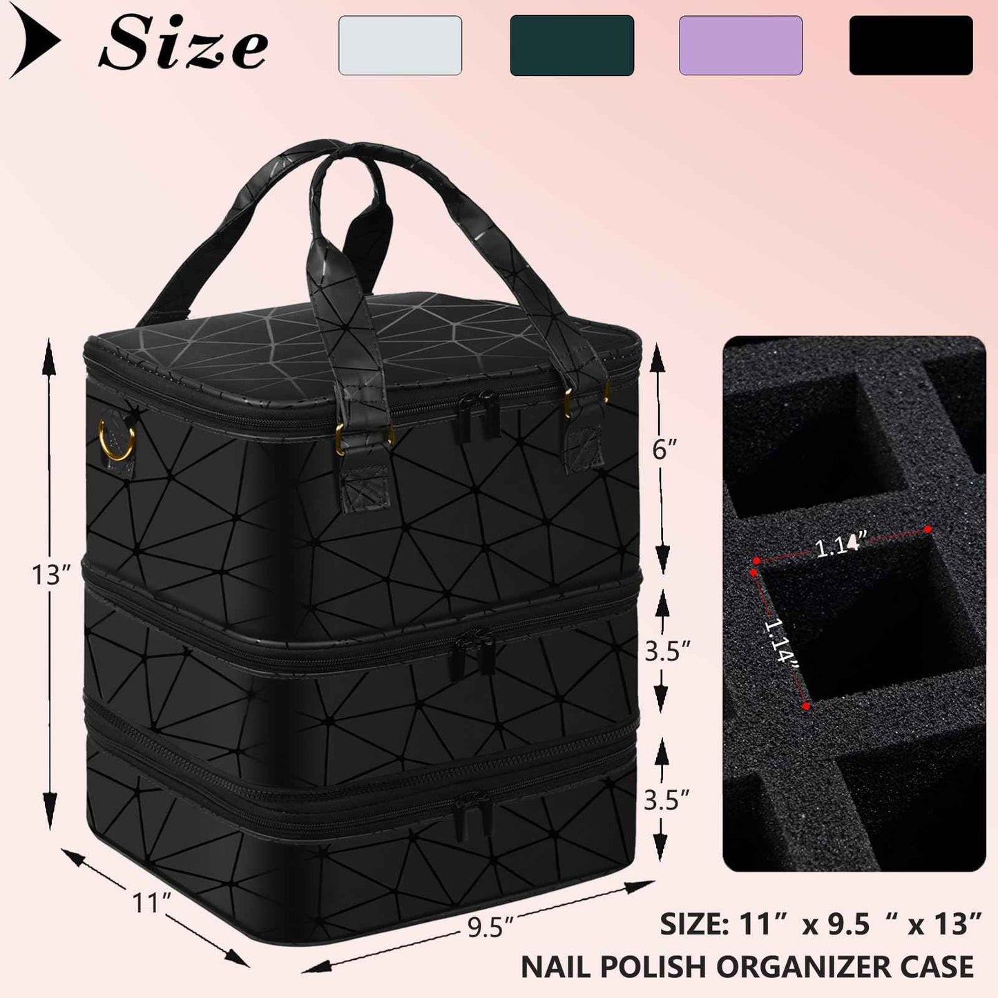 FCQQYWZ Large Nail Polish Organizer Case Hold 84+ Bottles Nail Polish & Nail Lamp, 3 Layers Nail Organizers and Storage for Nail Tech with Divider, Travel Carrying Case(Black)