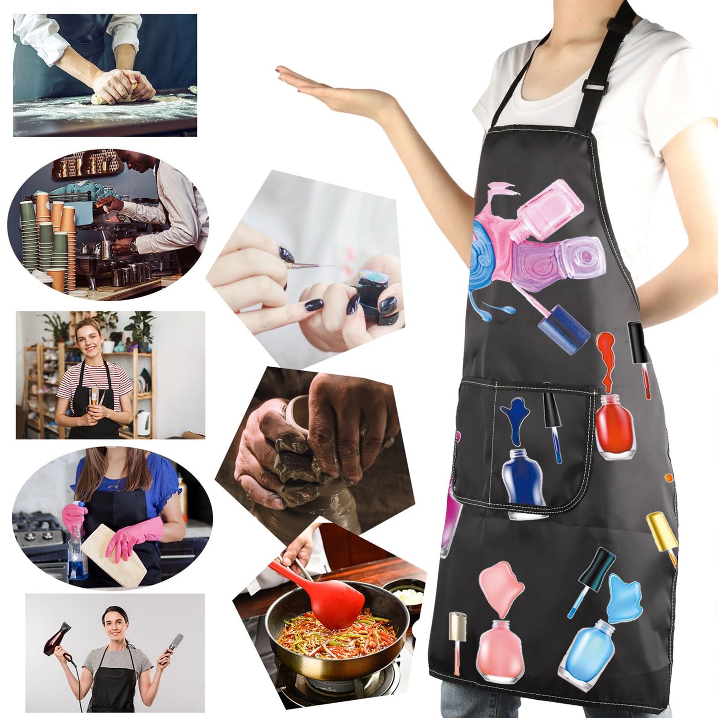 MBMSO Nail Tech Apron Manicurist Apron Nail Cosmetology Gift for Nail Technician Nail Artist Nail Techs Add Polish to Life (Nail Apron-black)