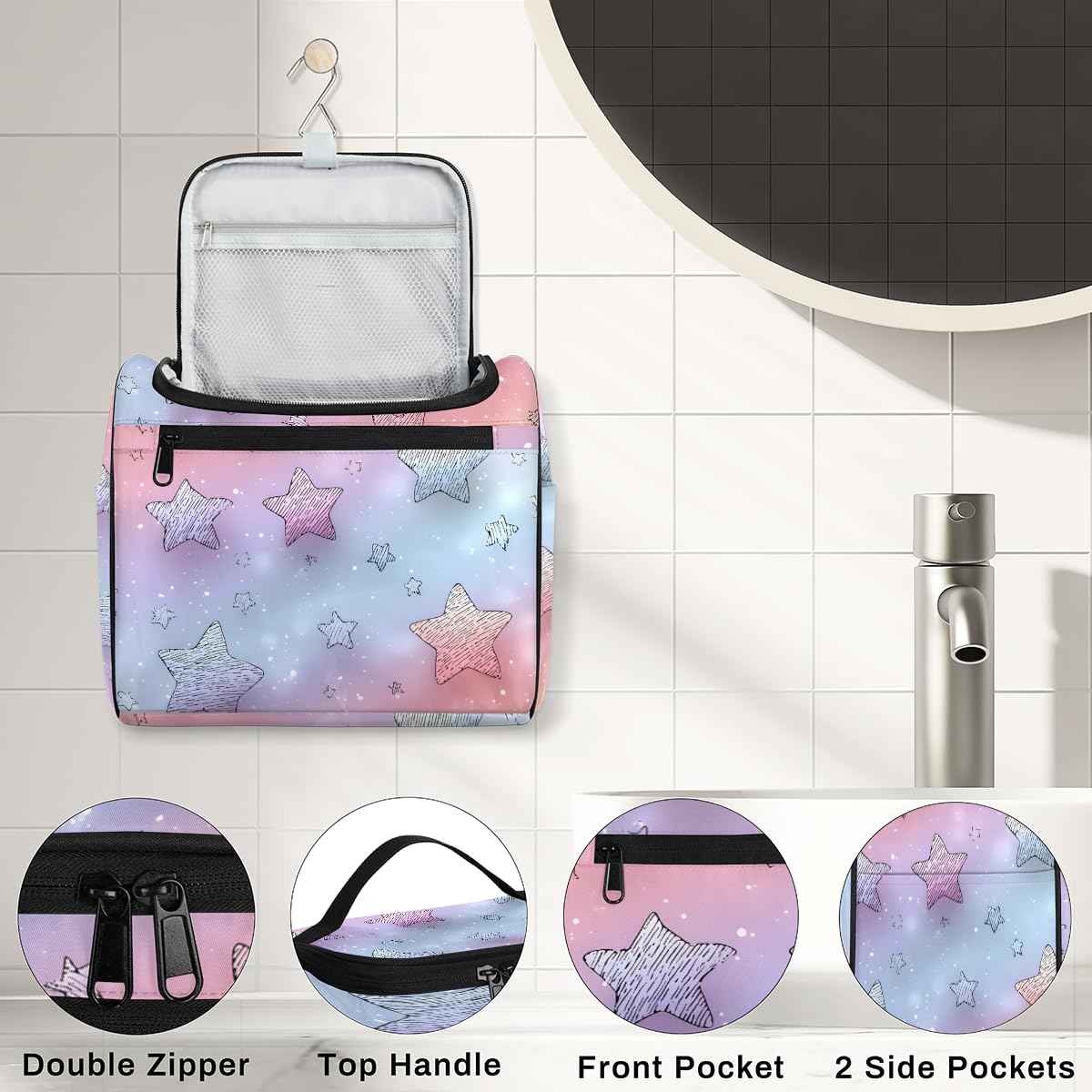 Hanxuanyifan Stars Hanging Travel Toiletry Bag for Women,Travel Bags for Toiletries,Makeup Bag Organizer Cosmetic Bags for Girls