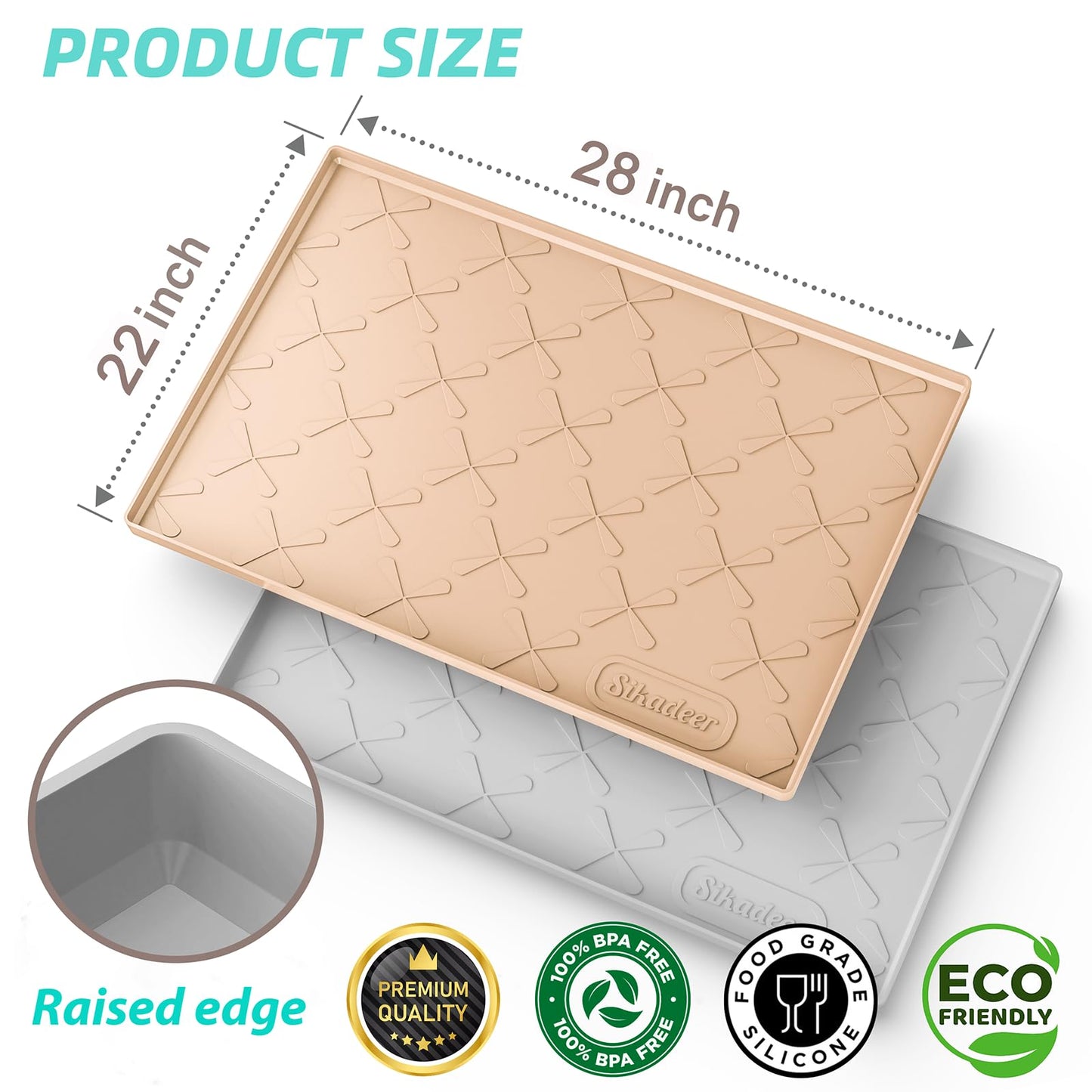 SIKADEER Under Sink Mat for Kitchen Waterproof, 28" x 22" Silicone Mat Cabinet Liner for Bathroom Under Sink Organizer with Raised Edge, Fits 30inch Standard Cabinet Under Sink Drip Tray Protector