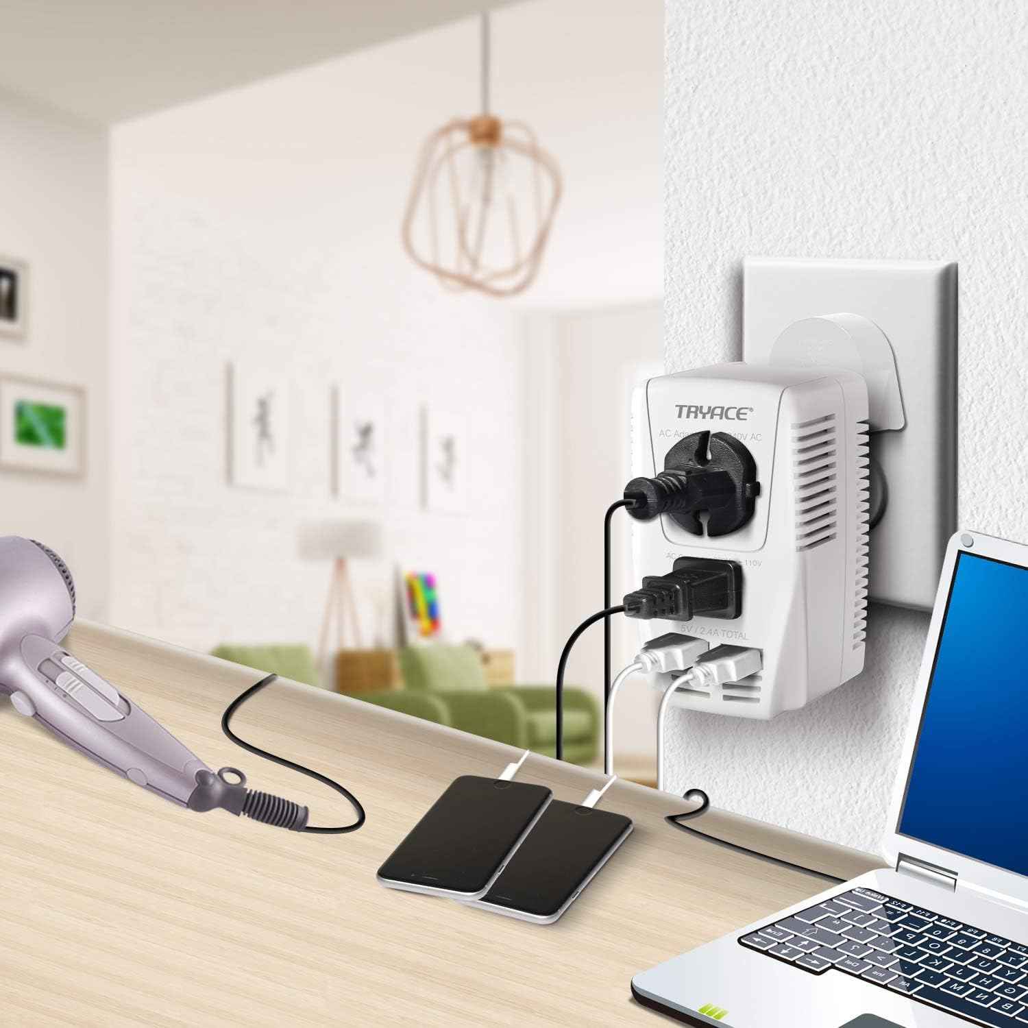 Upgraded 2000W 220V to 110V Voltage Converter Step Down Voltage for Hair Dryer,Straightener,Curling Iron,Cell Phone Power Converter with 2-Port USB and UK/AU/US/EU 10A Plug Adapter, White