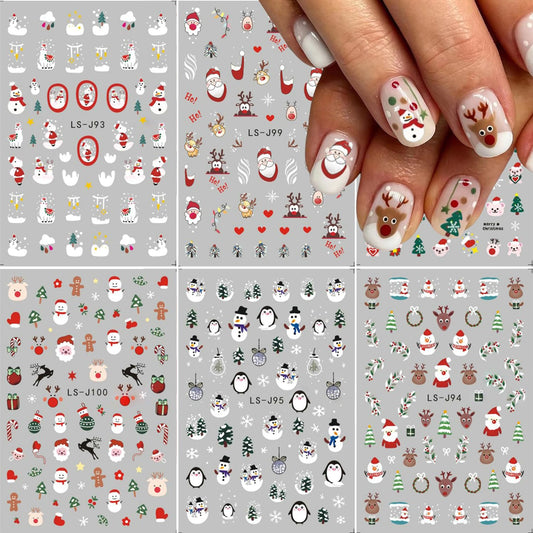 Christmas Nail Stickers for Nail Art 6 Sheet Christmas Nail Art Stickers Santa Claus Reindeer Elk Penguin Snowman Nail Art Design Cute Nail Decals Christmas Nail Decoration for Women Holiday DIY