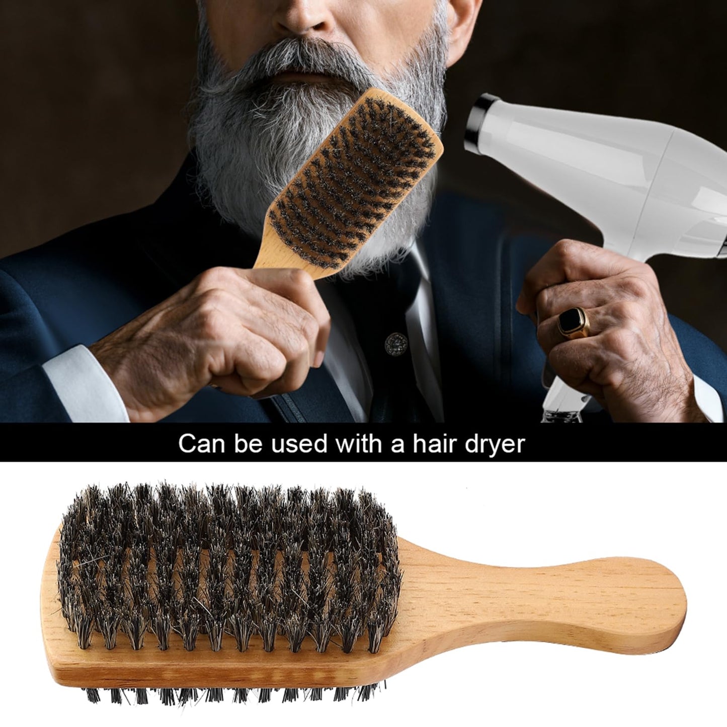 ZJchao Double Sided Beard Brush, Mustache Brush Double Sided Men's Brush Hair Brushes Facial Brush for Beard Care Bristle Nylon Mustache Comb with Wooden Handle Beard Grooming