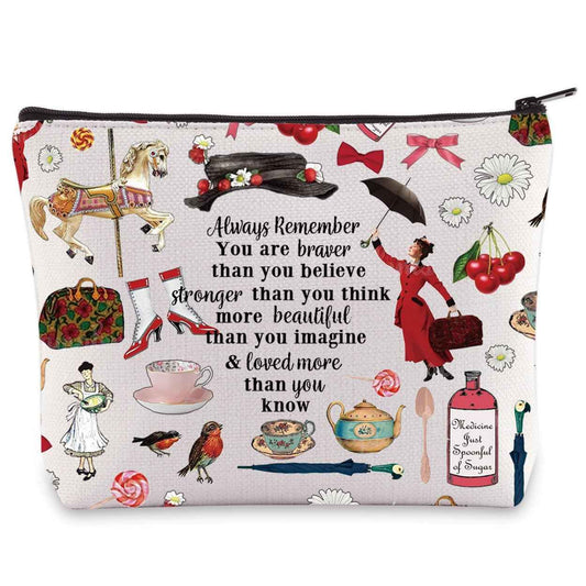 LEVLO Mary Movie Cosmetic Makeup Bag - You Are Braver Stronger Smarter Than You Think - Zipper Pouch for Mary Fans (Always Mary)
