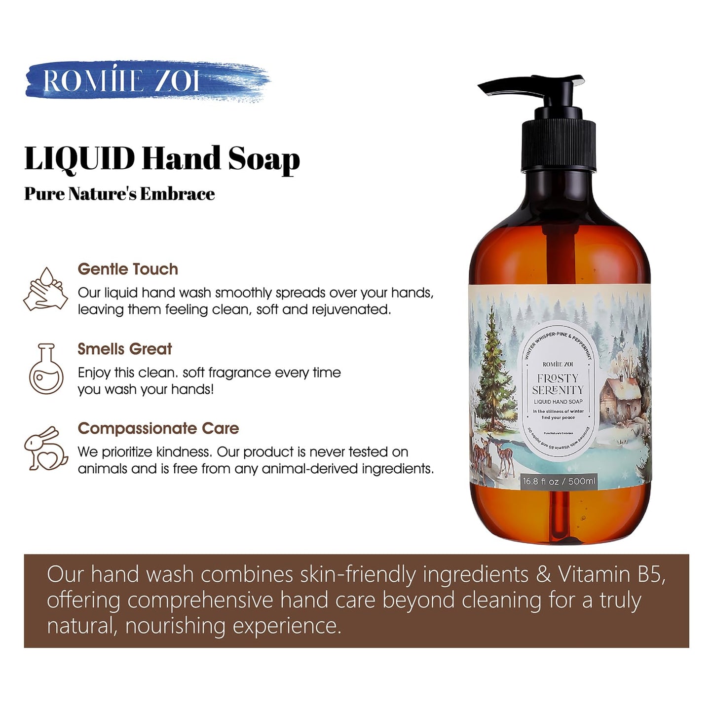 ROMIIE ZOI Christmas Liquid Hand Soap with Gift Box - Frosted Serenity, Infused with the Frosted Mint & Fir Aroma - 500ml/ 16.8 fl.oz