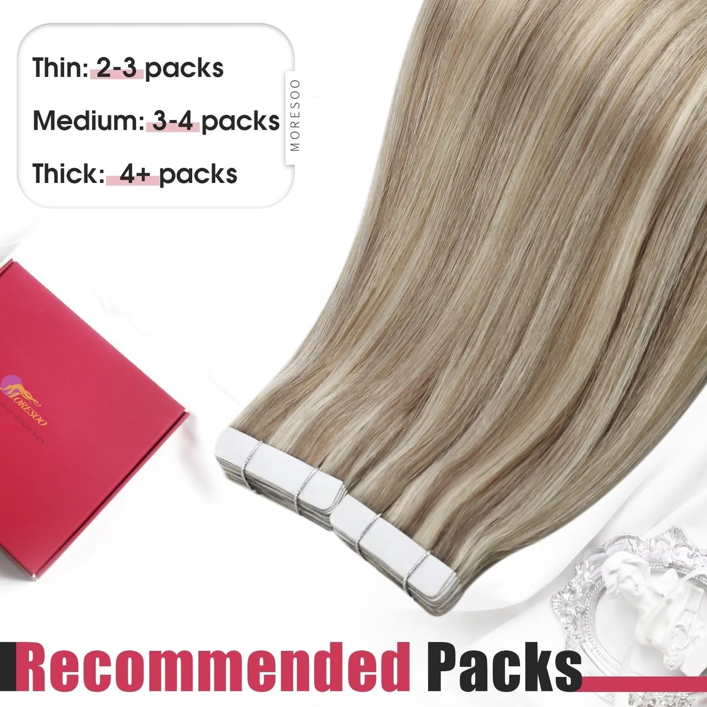 Moresoo Tape in Extensions Human Hair Highlighted Blonde Tape in Hair Extensions Light Brown Highlighted with Blonde Hair Extensions Real Human Hair Tape in Blonde Hair 22 Inch #P9A/60 20pcs 50g