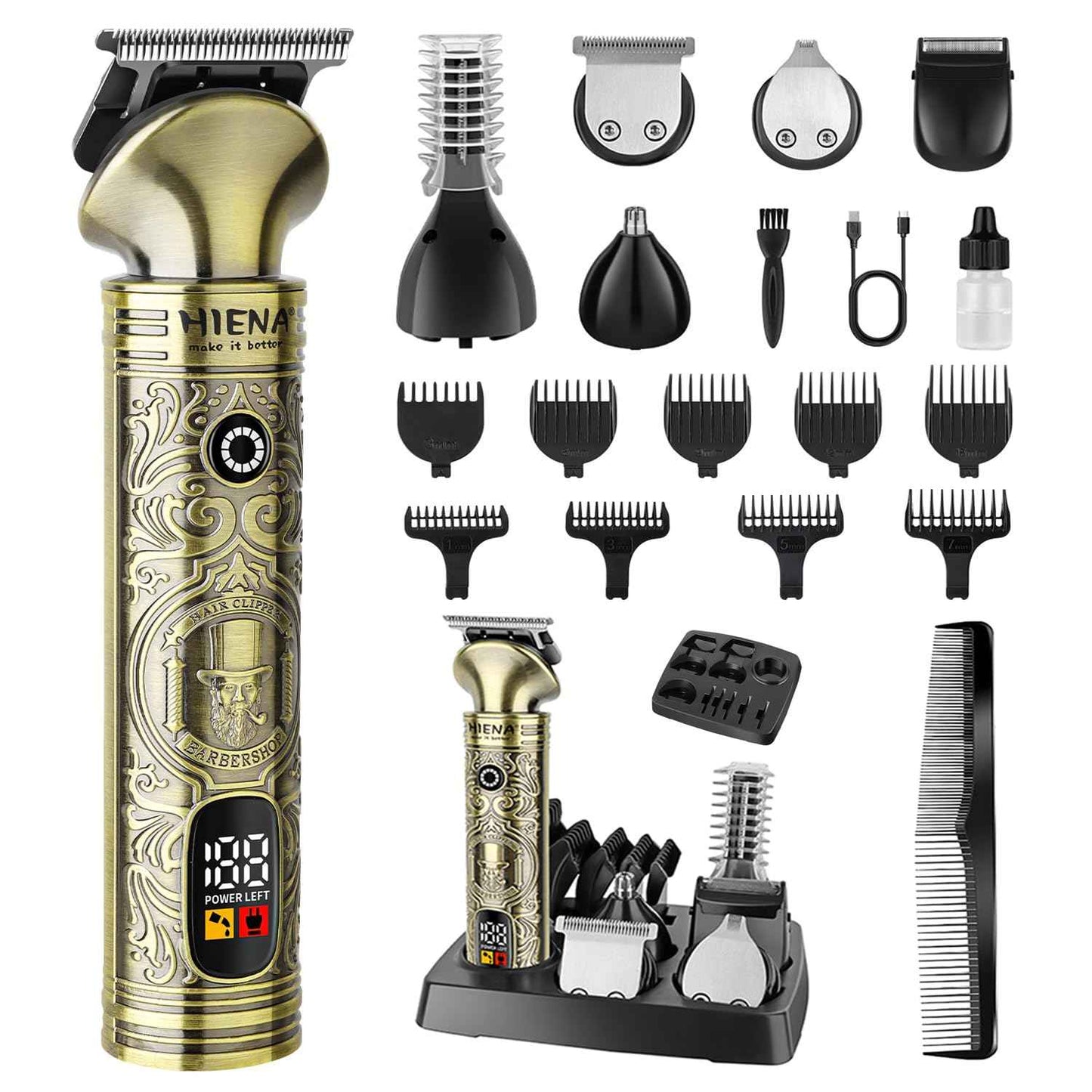 HIENA PRO Beard Trimmer for Men, Electric Razor & Shavers for Men, Cordless T-Blade Hair Clipper Set, Mens Grooming Kit for Shaving Face, Mustache, Body, Ear, Hair,Nose Trimmer