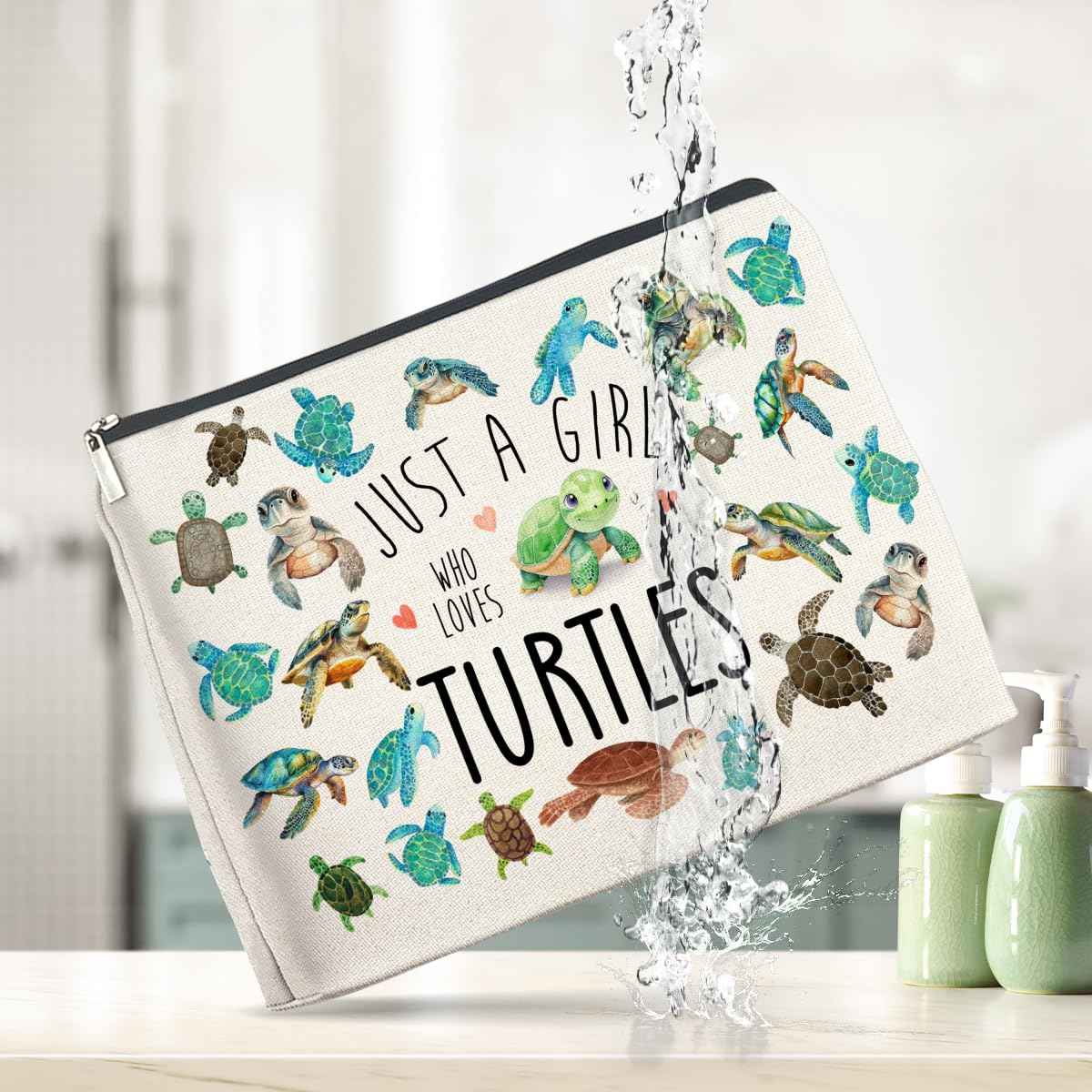 YeleY Sea Turtle for Women Turtle Lovers - Turtle Ideas - Turtle Lovers Makeup Bag for Teen Girl - Just a Girl Who Loves Turtles Cosmetic Bag Makeup Zipper Pouch