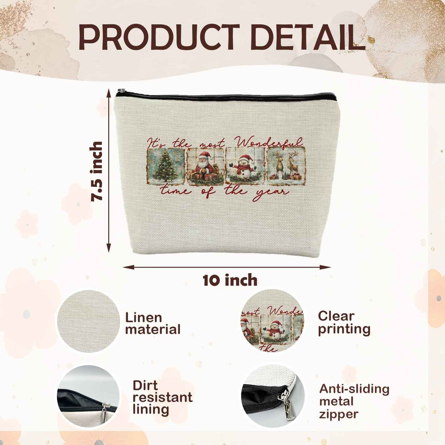ignytiger Christmas Makeup Bag, Christmas Santa Gifts Cosmetic Bags for Women, Winter Holiday Santa Snowman Reindeer Xmas Tree Canvas Makeup Pounch Zipper Pouches for Purse