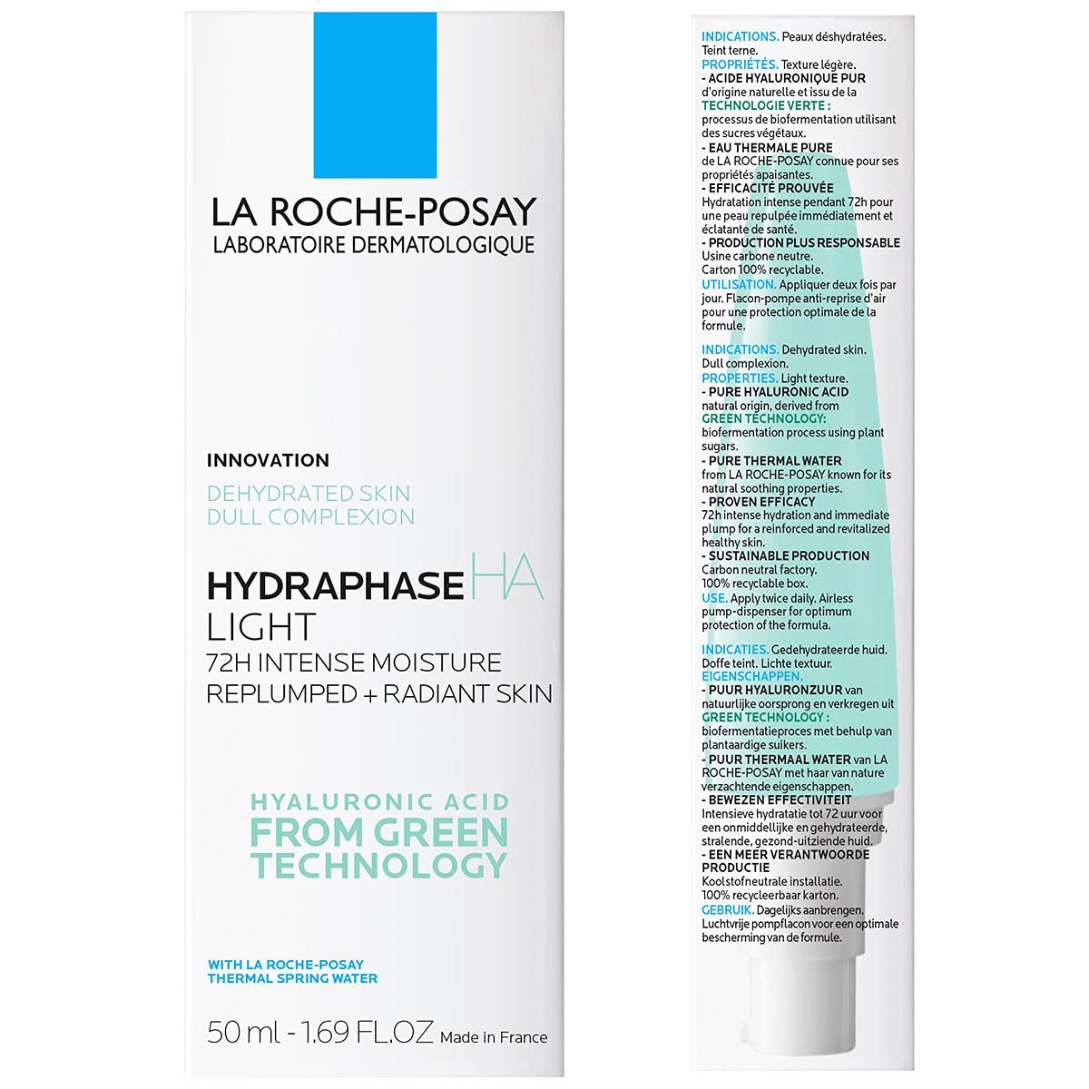 La Roche-Posay HydraphaseHA Light Face Moisturizer, Hyaluronic Acid Face Moisturizer with 72HR Hydration, Oil Free & Non-Comedogenic, 50 ML, 1.69 fl. oz.