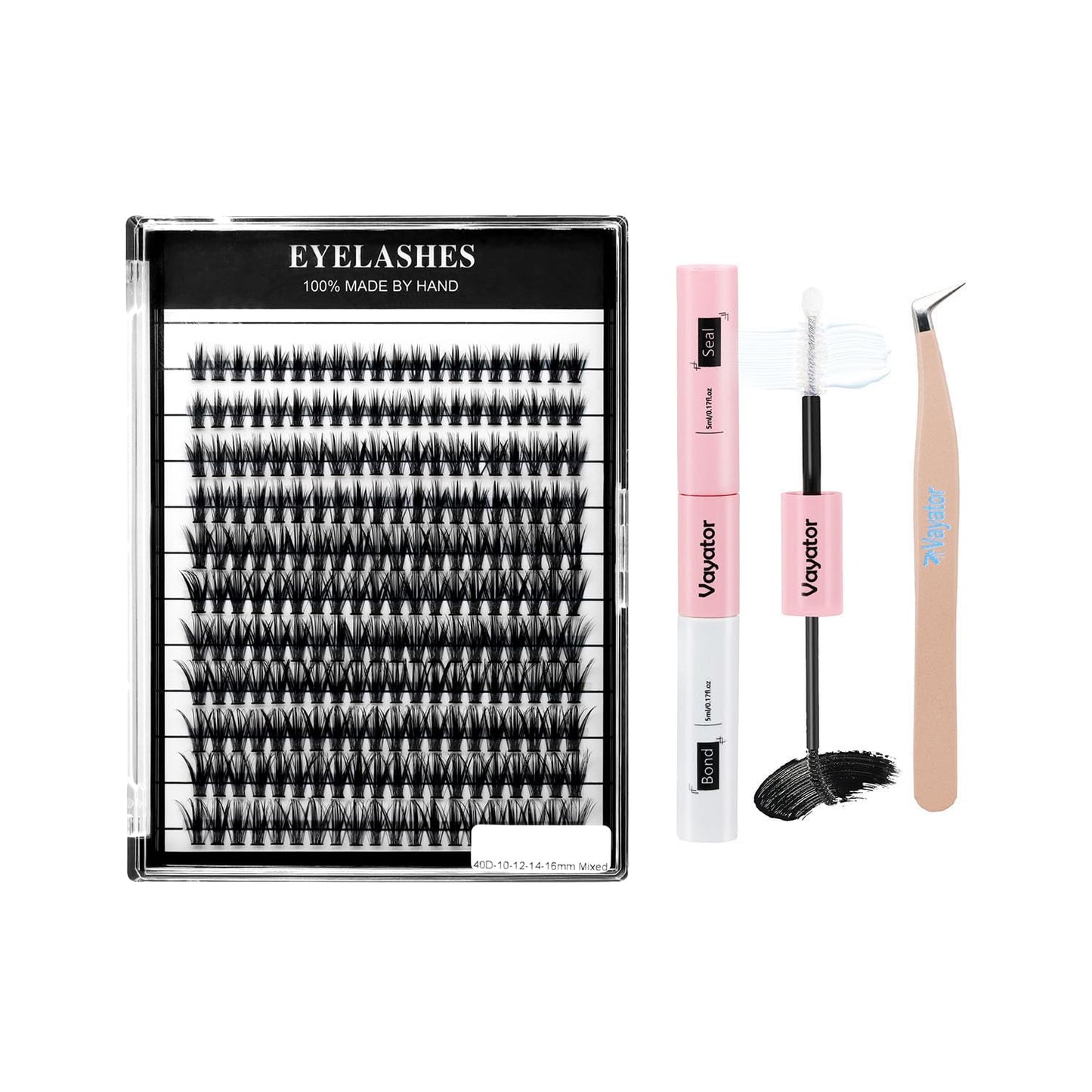 Vayator Large Tray 220 Cluster/Box Eyelashes 0.07 Thickness Eyelashes Individual Eyelash False Eyelashes Extension Eyelash 10D/20D/40D/50D Eyelash (40RR-10-16mm Mixed Lashes Kit)