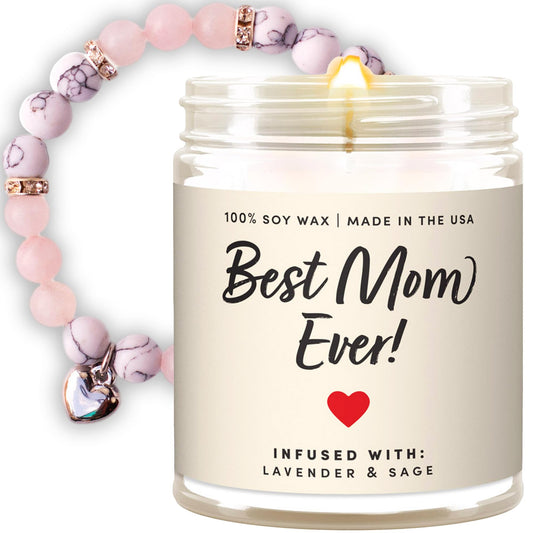 Birthday Gifts for Mom with Pink Beaded Bracelets for Women, Mom Candle, Best Mom Ever Gifts, Cool Gifts for Moms Birthday, Mom Gifts from Daughter, Mother Birthday Gifts, Best Gifts for Mom – 9oz