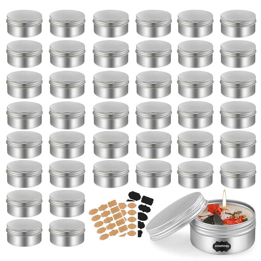LIYAR 3 oz Tins with Lids, 40 Pack Aluminum Jars 3 oz Tin Salve Tins Refillable Containers With Screw Top and Labels for Salve,Candle,Spices or Balms(Silver)