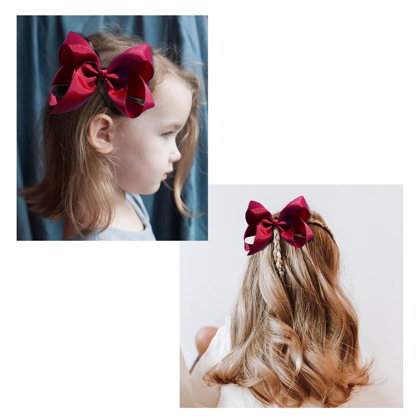 6 PCS Hair Accessories - 6" Grosgrain Ribbon Alligator Clips in Solid Colors for Toddlers and Kids (Claret-Red)