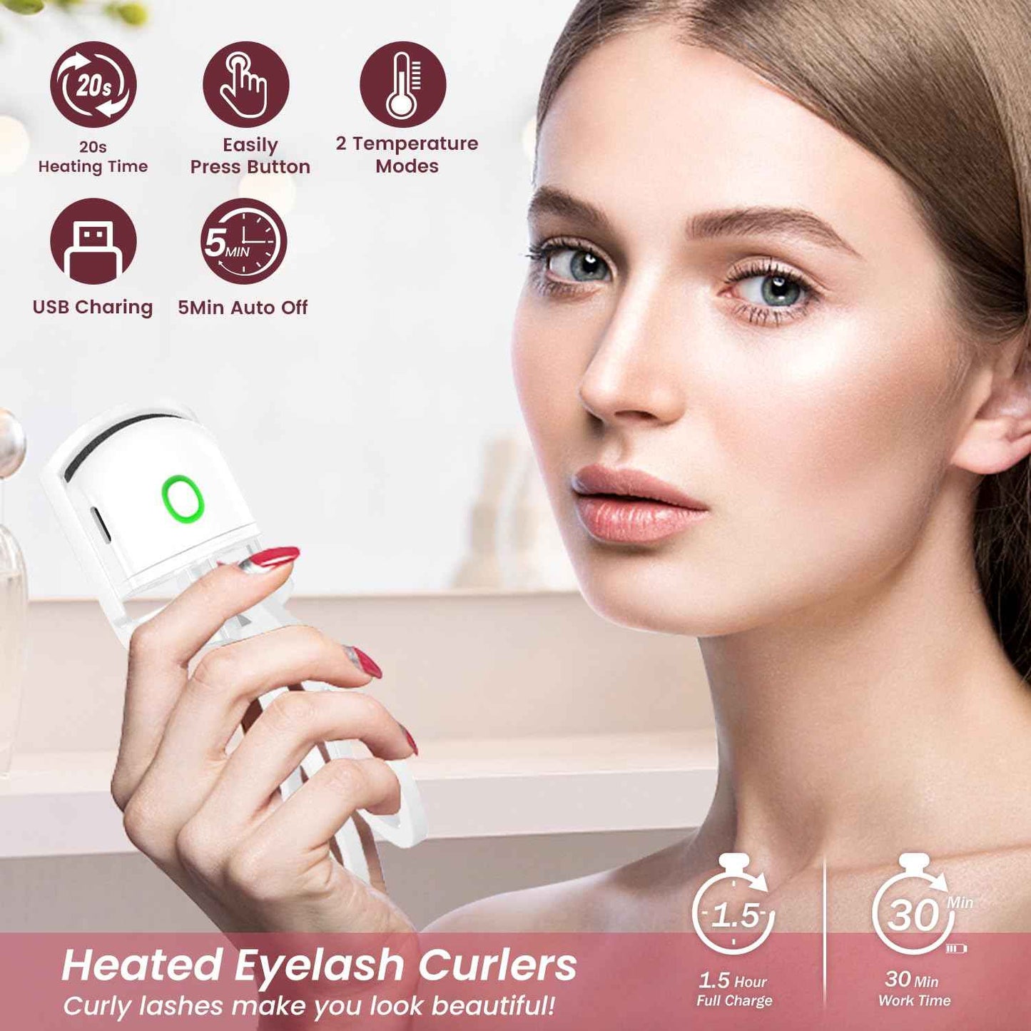Rechargeable Heated Eyelash Curlers & Electric Eyebrow Trimmer Beauty Kit, Electric Curler for Eyelash, Portable Lips Eyebrow Ear Nose Hair Clipper