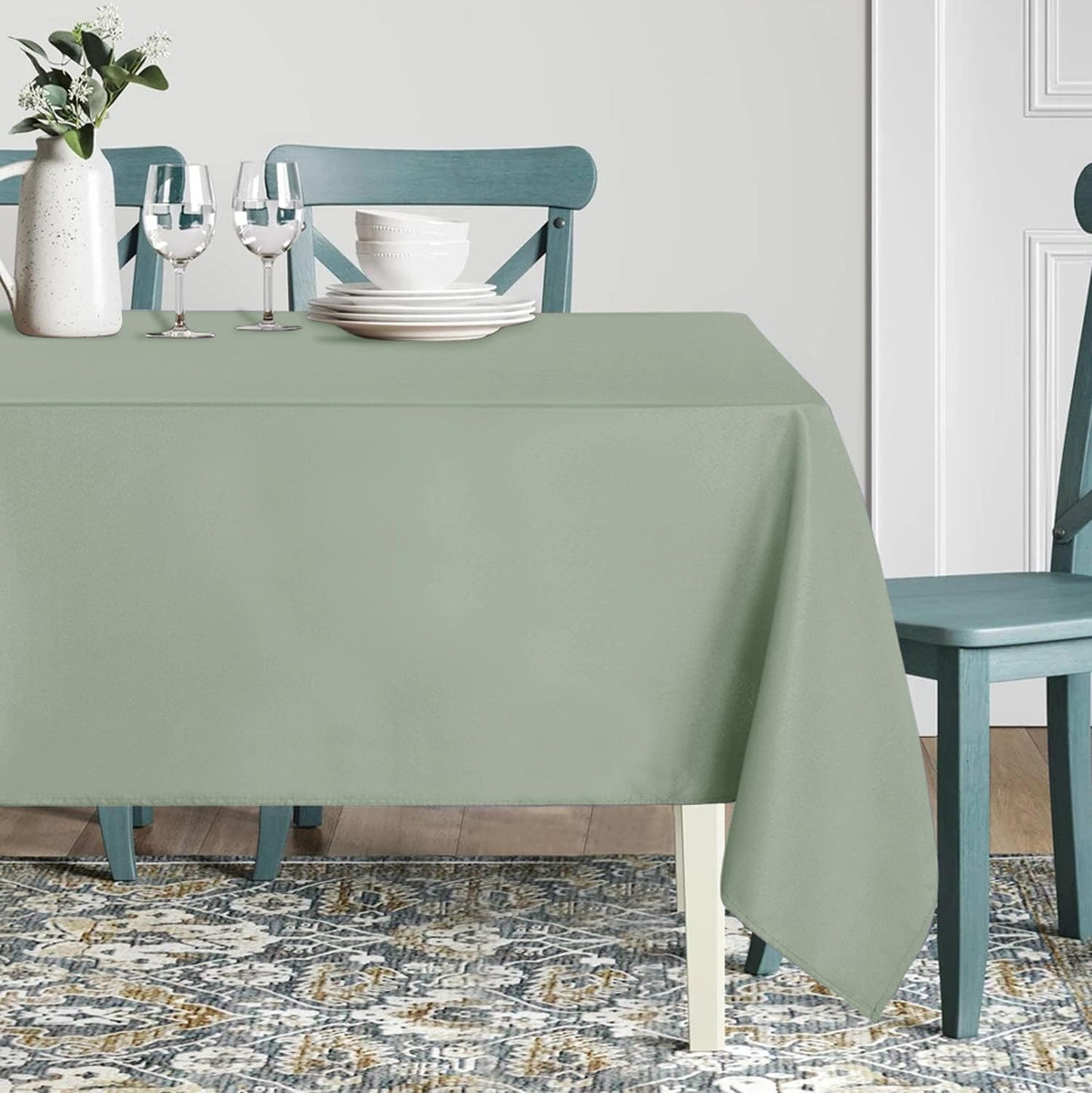 sancua Rectangle Tablecloth - 60 x 84 Inch - Stain and Wrinkle Resistant Washable Polyester Table Cloth, Decorative Fabric Table Cover for Dining Table, Buffet Parties and Camping, Sage Green