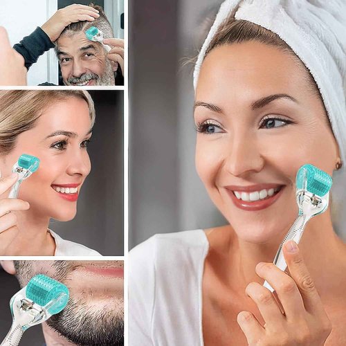 Angel Kiss Derma Roller REAL NEEDLES - 192 Microneedling Beginner Stainless Steel Needle & Advanced 5 Titanium Needle Combination Micro Needle Roller 0.3mm - w/Storage Case