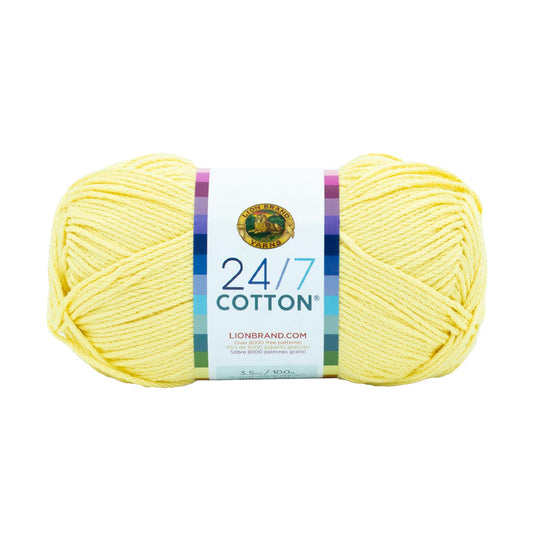 Lion Brand 24/7 Cotton Yarn, Lightweight Yarn for Knitting, Crocheting, and Crafts, Lemon, 1 Pack